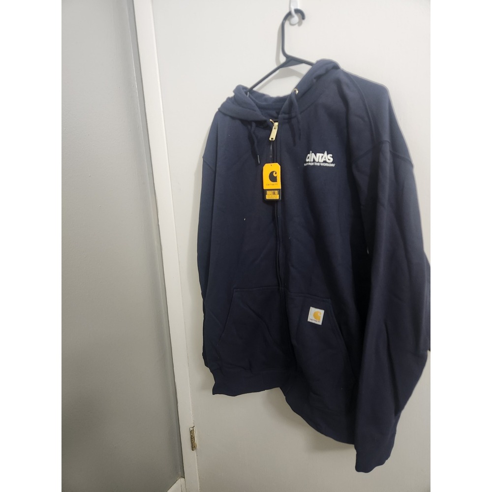 Carhartt Mens XL Loose Fit Midweight Full-Zip Hoodie Navy Cintas Logo NWT - Picture 2 of 7